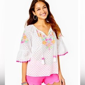 NWT- Size L&XL- Morgaine Embroidered- Resort White Ditsy Cross Eyelet